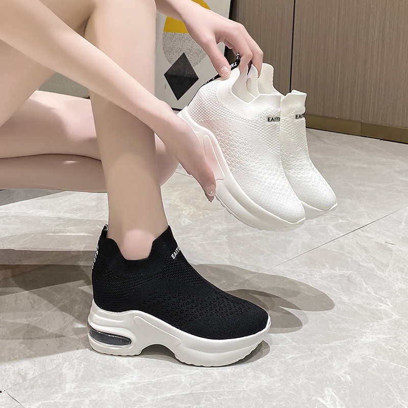 内增高小白鞋女新款飞织女鞋透气