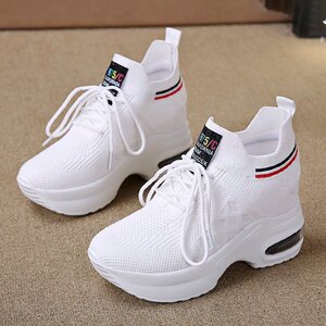 网红热卖厚底运动网鞋女2023春透气老爹小白鞋休闲百搭内增高女鞋