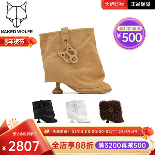 Naked Wolfe英国潮牌/bam尖头细跟短靴女2025新款牛皮潮流马丁靴