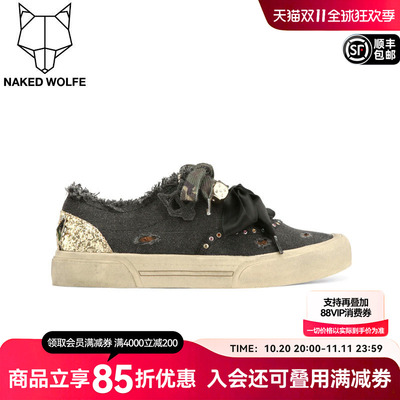Naked Wolfe｜博主同款厚底亮片帆布鞋女做旧低帮休闲板鞋Mission