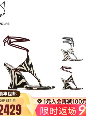 Naked Wolfe英国潮牌/Rampage夹趾脚绑带异形坡跟时装时尚凉鞋女