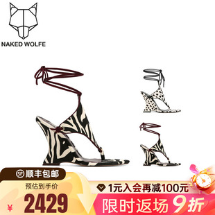 Naked Wolfe英国潮牌/Rampage夹趾脚绑带异形坡跟时装时尚凉鞋女