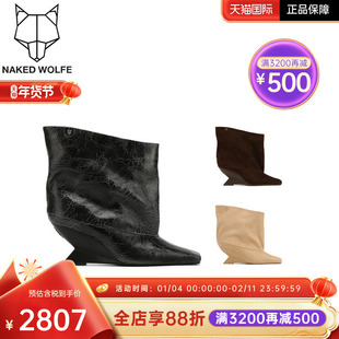 Naked Wolfe英国潮牌/shade复古尖头坡跟宽筒时装靴中短筒女鞋潮