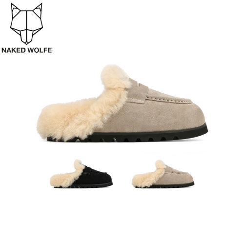 Naked Wolfe｜博主同款早秋羊羔毛平底半拖鞋女休闲可外穿CORDED