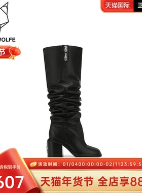 Naked Wolfe英国潮牌/NATURE春夏堆堆靴褶皱骑士靴瘦瘦靴显瘦潮