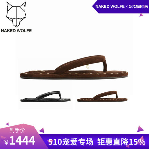 Naked Wolfe英国潮牌/Grenada Studs头层牛皮平底人型Y字拖女鞋