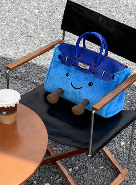 小众可爱毛绒深蓝铂金包单肩斜挎包时尚手提包便携通勤包