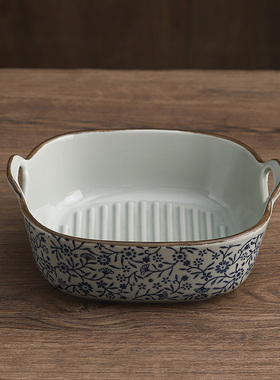 7英寸双耳烤碗空气炸锅专用碗陶瓷烤箱用器皿方形烤盘焗饭碗面碗