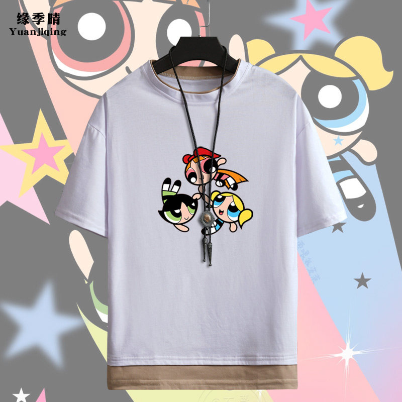 飞天小女警卡通动画周边短袖T恤男青少年夏季休闲假两件衣服