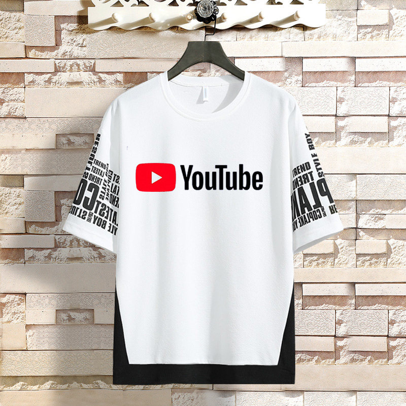 夏季新款youtube短袖t恤油管logo青少年假两件男女休闲半袖衣服