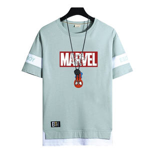 漫威联名Marvel短袖T恤复仇者联盟4钢铁侠男休闲青少年纯棉衣服