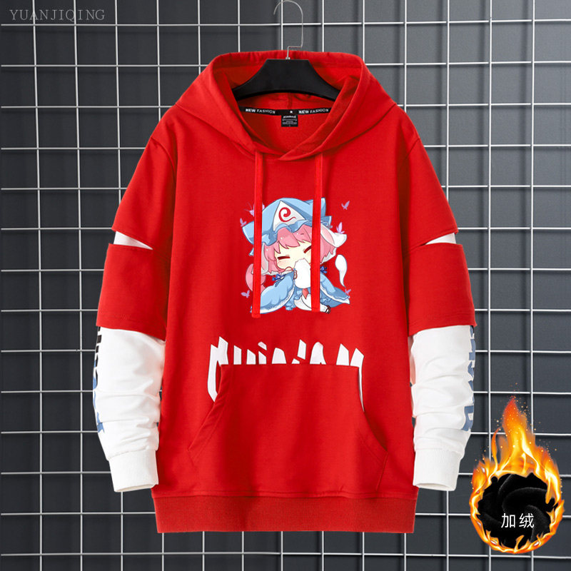 东方project动漫西行寺幽幽子Q版男青少年连帽秋冬加绒保暖卫衣服