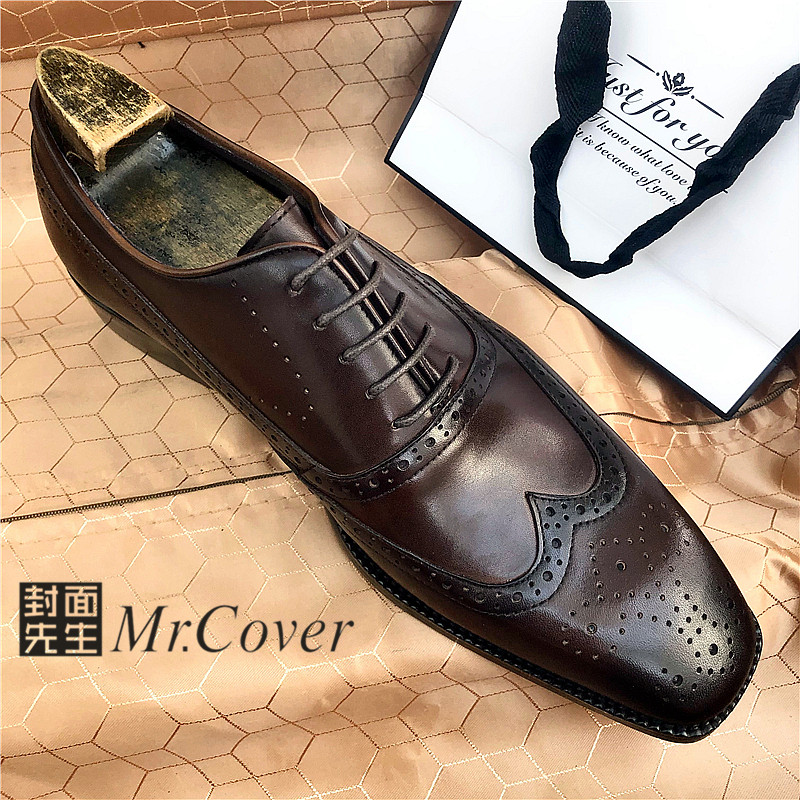 新款雕花皮鞋男正装商务结婚新郎鞋真皮牛津鞋英伦小方头西装鞋子