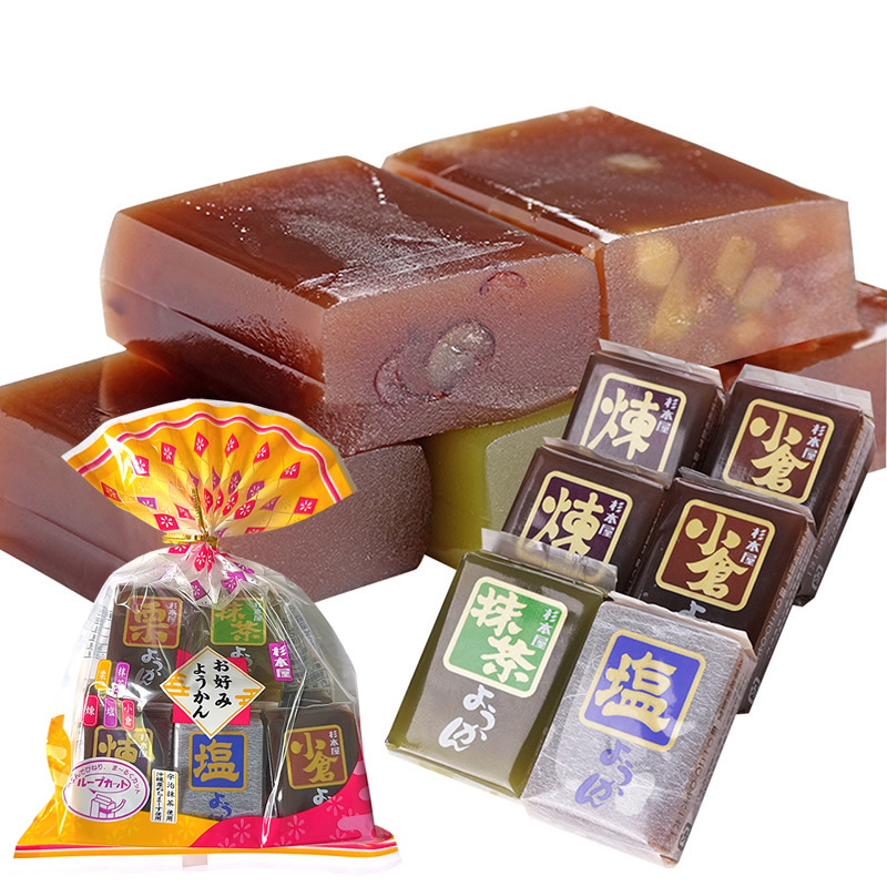 日本进口杉本屋什锦羊羹豆沙琼脂糕日式红豆栗子抹茶8枚320g/袋