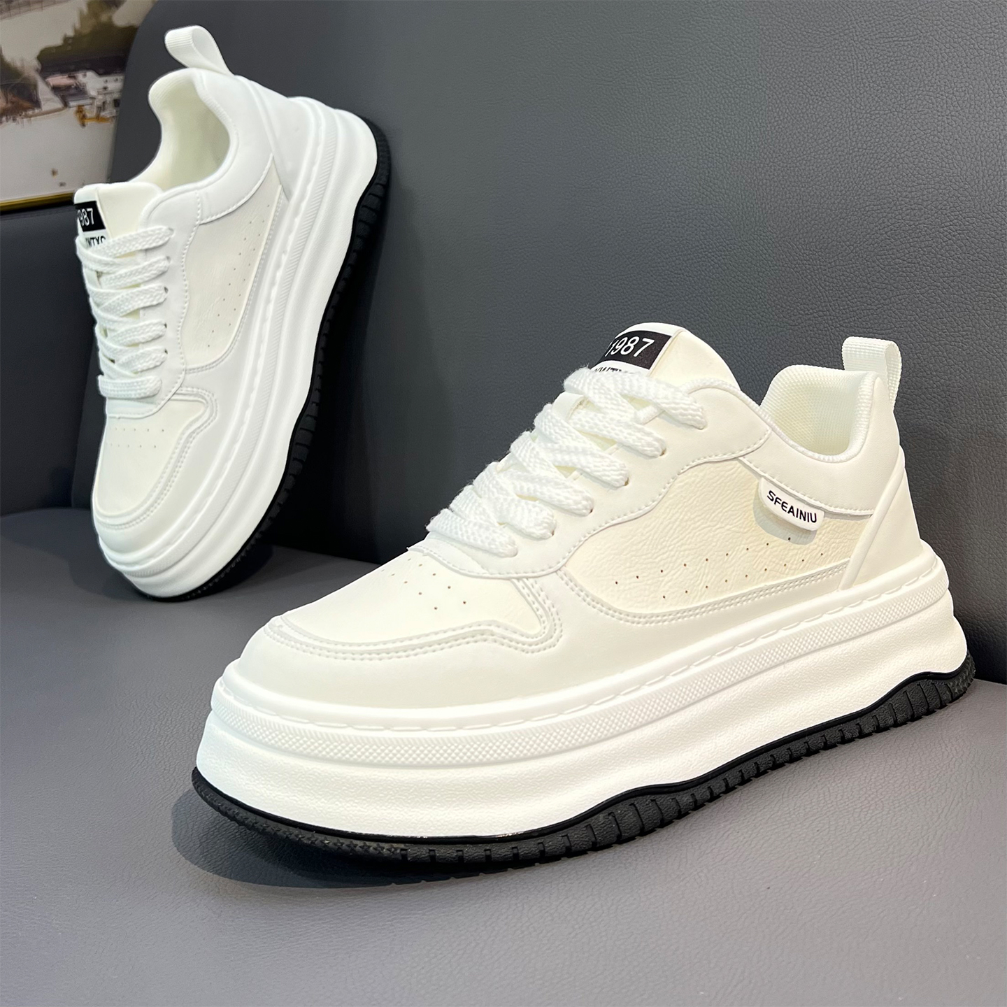 欧货男士真皮小白鞋2025秋季新款厚底增高男板鞋时尚潮流休闲鞋子