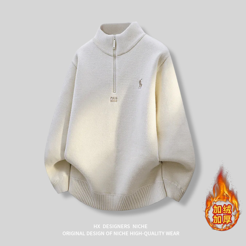 复古加绒保暖立领毛衣针织外套男
