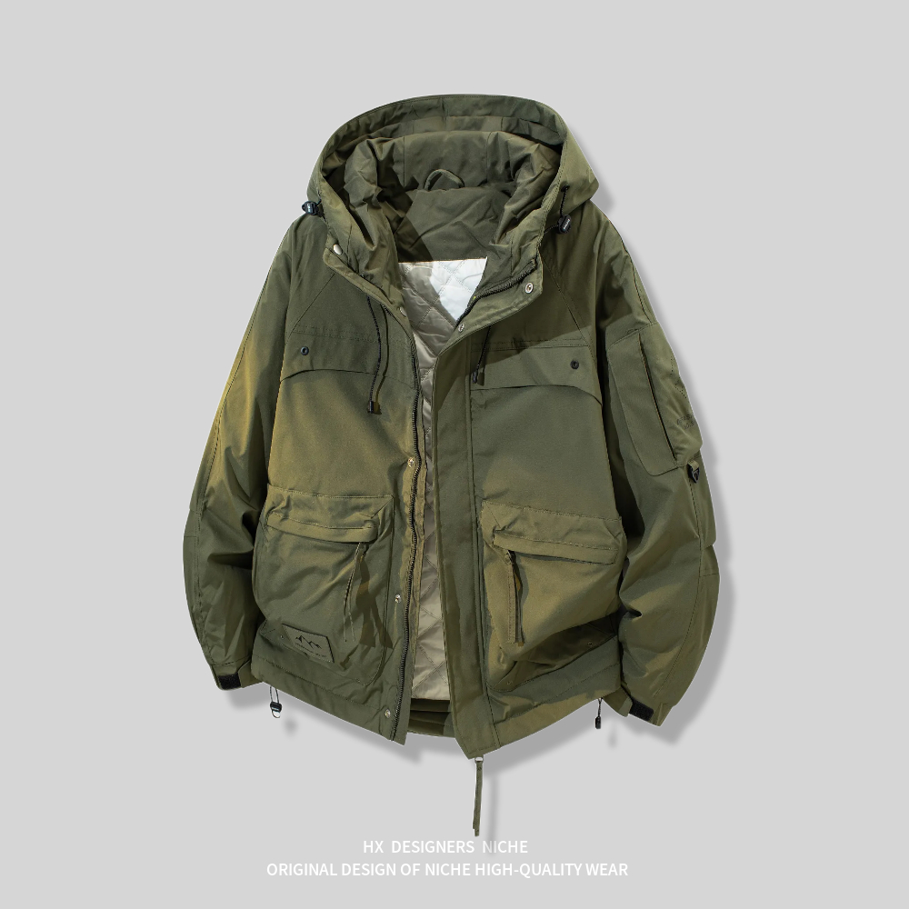 连帽大口袋保暖夹克棉衣男冲锋衣