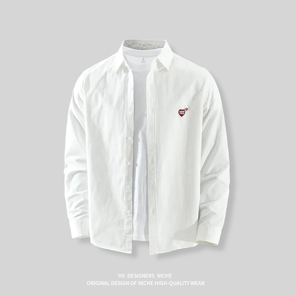 『心形』汉序设计感  春季日系复古长袖衬衫男士纯棉宽松休闲衬衣,男装,汉服,淘宝优惠券,粉丝福利购,淘宝优惠卷