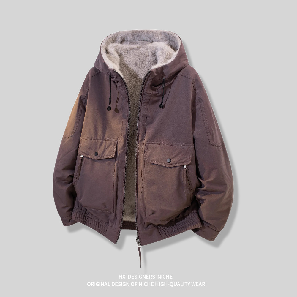 『丘山』汉序设计感 冬季日系连帽双面可穿毛绒内胆夹克棉衣服男,男装,汉服,淘宝优惠券,粉丝福利购,淘宝优惠卷