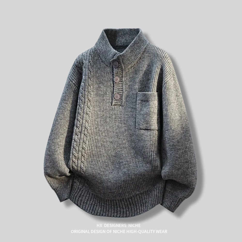 『远音』汉序设计感  秋冬季日系立领麻花套头毛衣服针织衫外套男