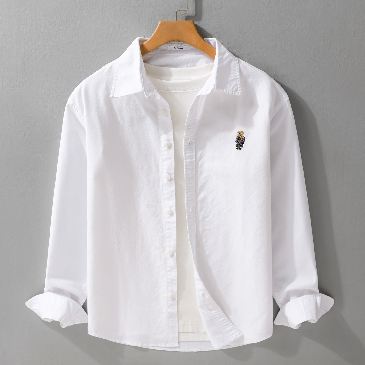 春季日系复古小熊刺绣长袖衬衫男宽松休闲衬衣外套上衣高级感百搭,男装,汉服,淘宝优惠券,粉丝福利购,淘宝优惠卷