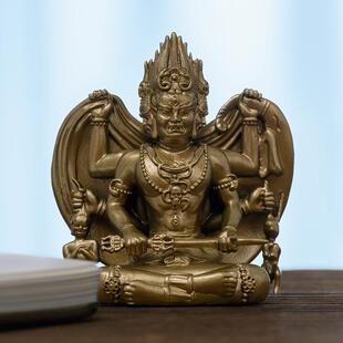 忿怒三面大黑天摆件纯黄铜六臂大黑天佛像精致随身佛禅意家居装饰