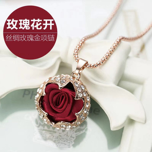 秋冬高档玫瑰花吊坠合金项链女衣服挂件毛衣链长款百搭配饰挂饰潮