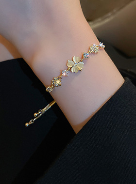 猫眼石花瓣手链女生时尚气质小众设计ins风微镶锆石手饰品