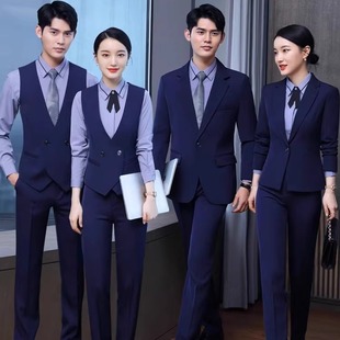 职业西装套装女春秋男女同款高端气质面试正装酒店前台工作服工装