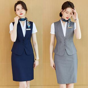 夏季西装背心工装女职业套装酒店前台会务接待移动客服务员工作服