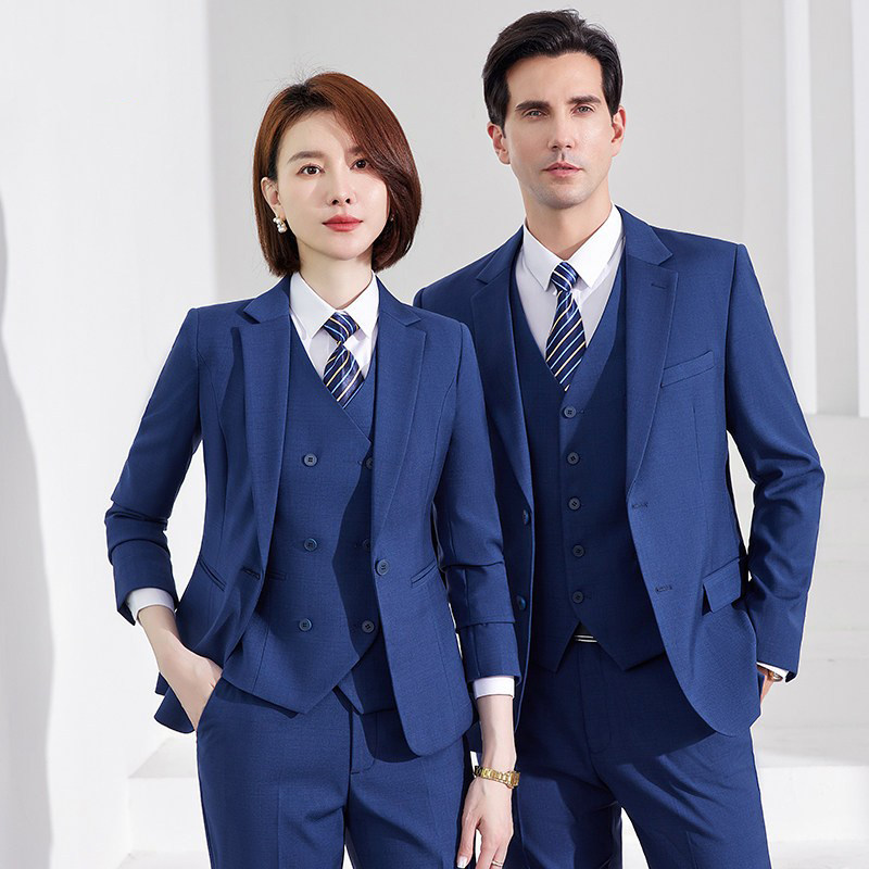 雾霾蓝高端职业西装套装秋冬男女4s店工作服商务正装经理西服工装