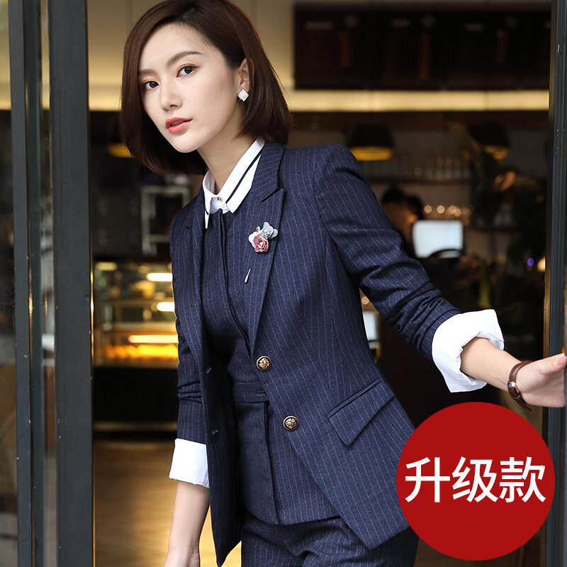 时尚西装套装女正装新款西服工装气质条纹上班服工作服小西装外套