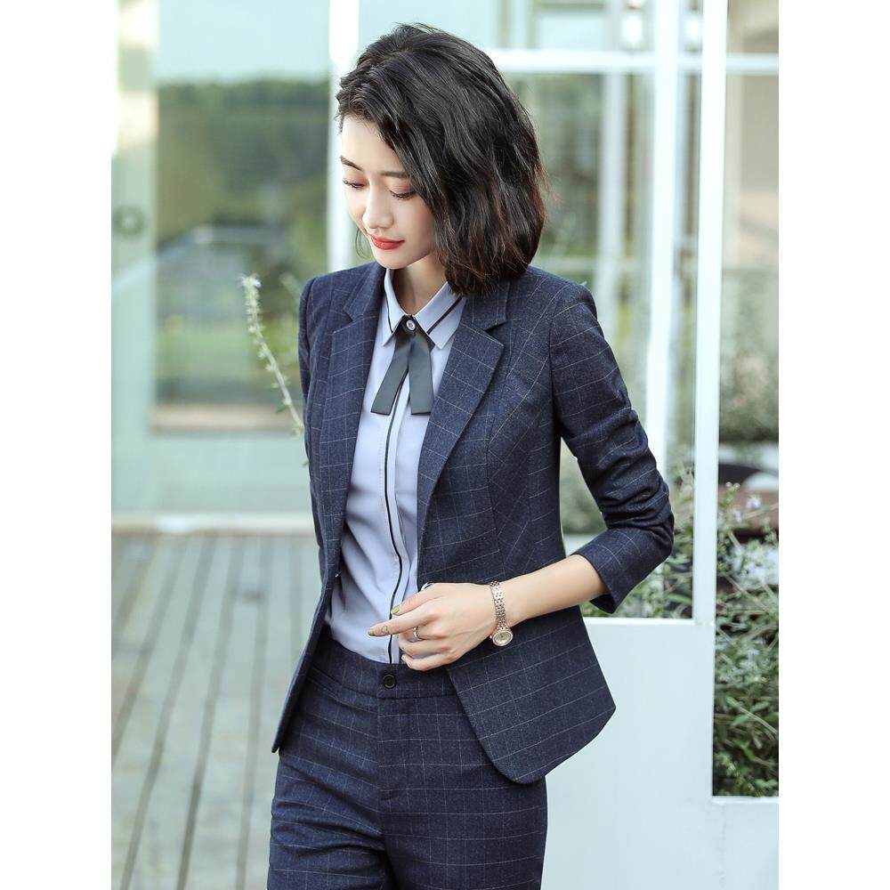 格子西装外套女春秋高端职业套装女士气质正装西服酒店经理工作服