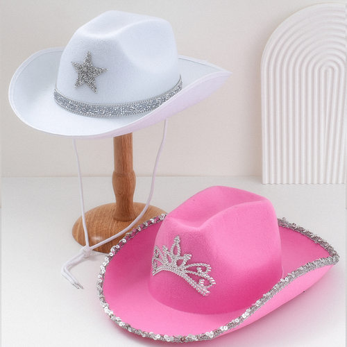 新款男女式礼帽闪亮水钻碎钻星星牛仔帽皇冠亮片节日旅行搭配活动