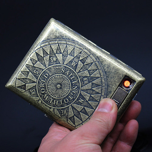 复古青铜烟盒打火机一体20支装