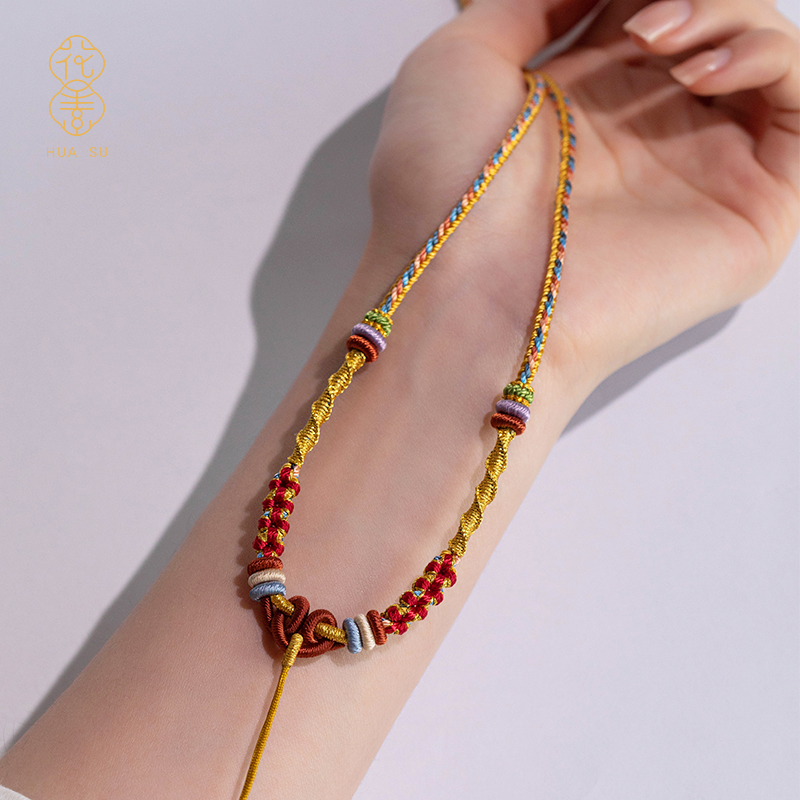 敦煌配色吊坠项链绳桃花结可调节