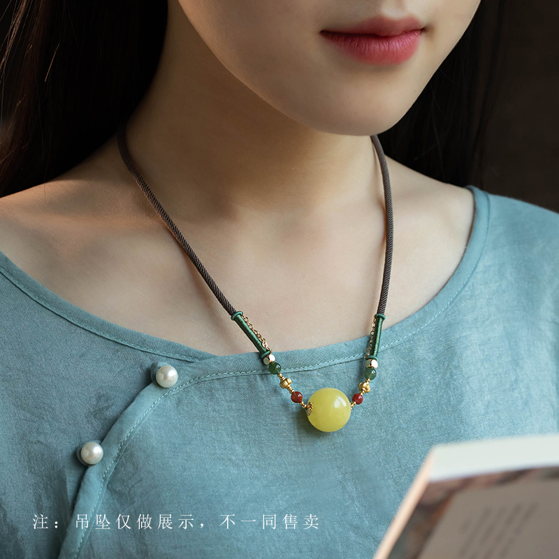 花素横穿天珠项链绳高端手工挂绳蜜蜡黄金吊坠挂脖挂绳编织绳