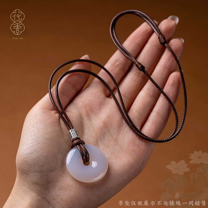 戒指平安扣纯银情侣款皮项链绳