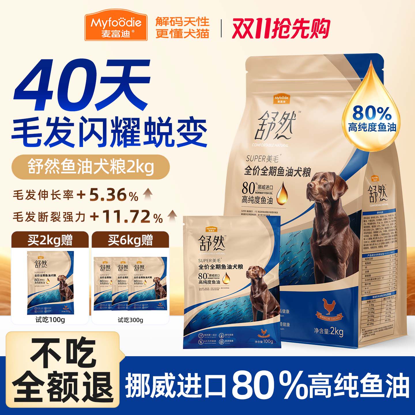 麦富迪狗粮舒然鱼油美毛狗粮鸭肉梨小型犬幼犬泰迪金毛通用成犬粮