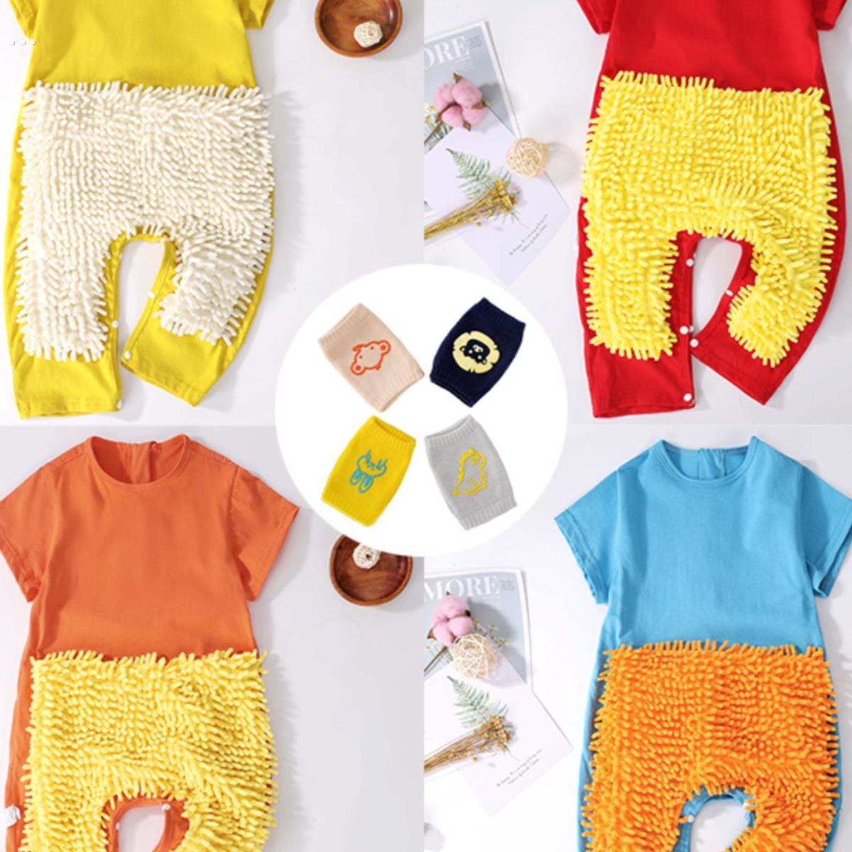 夏季薄款短袖婴儿拖把侠爬行服宝宝拖地爬爬服擦地板防脏连体罩衣