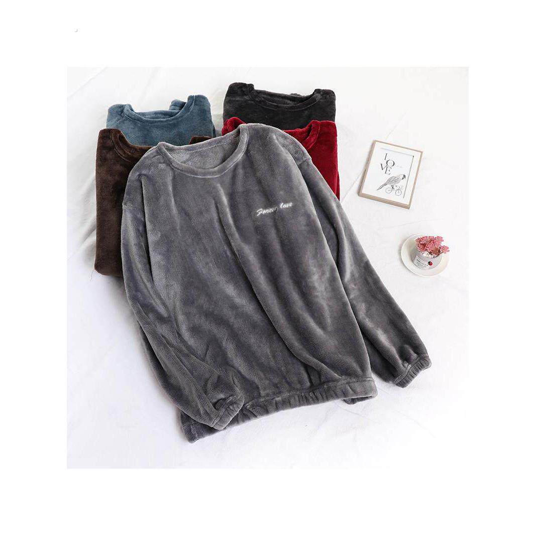 法兰绒睡衣情侣单件上衣男女加厚加绒保暖珊瑚绒家居服长袖可外穿