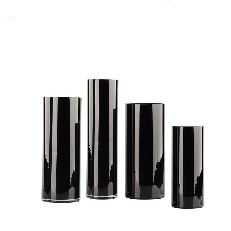 黑白色圆筒直桶玻璃花瓶圆柱现代简约家居装饰酒店门店婚庆摆设