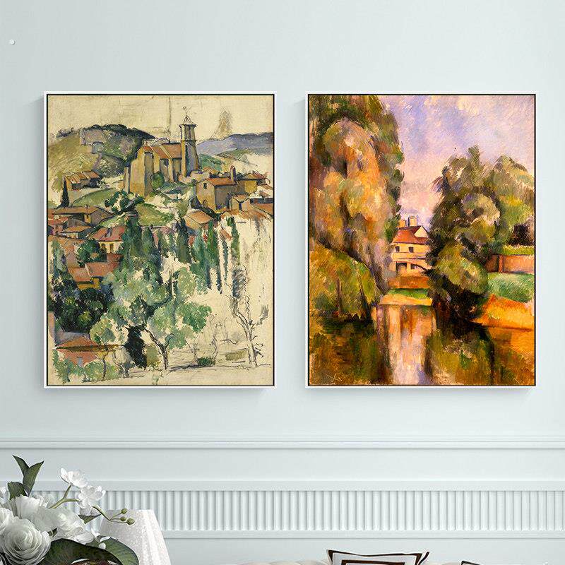 村子塞尚印刷仿制油画客厅卧室餐厅玄关风景建筑挂画背景墙装饰画