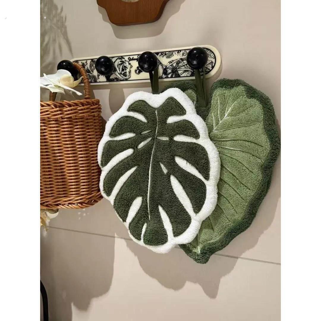 新款精致海芋擦手巾彷真叶子加大擦手巾可爱挂式小毛巾珊瑚绒毛巾