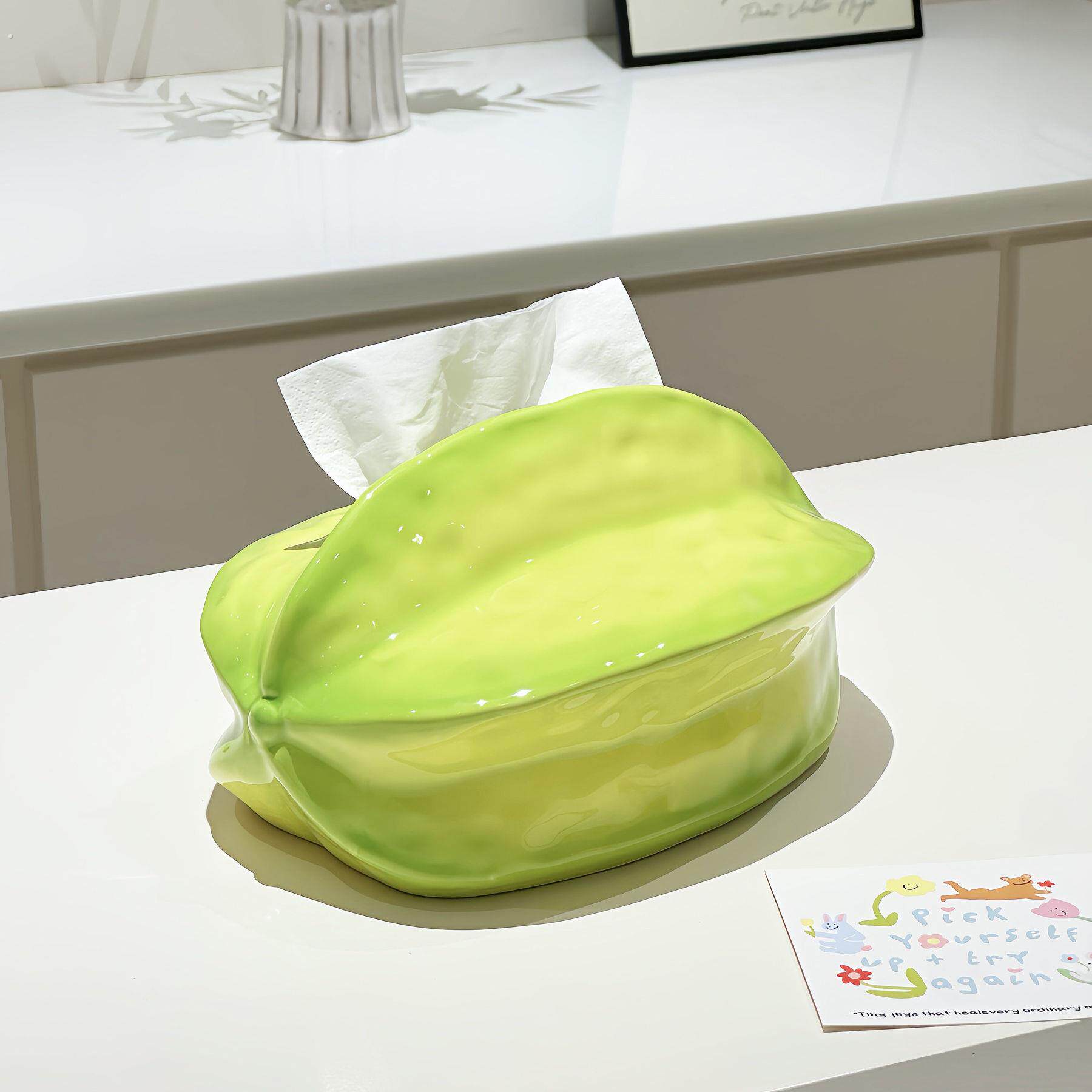 杨桃纸巾盒创意客厅可爱摆件家居装饰陶瓷卫生纸盒桌面餐巾纸收纳