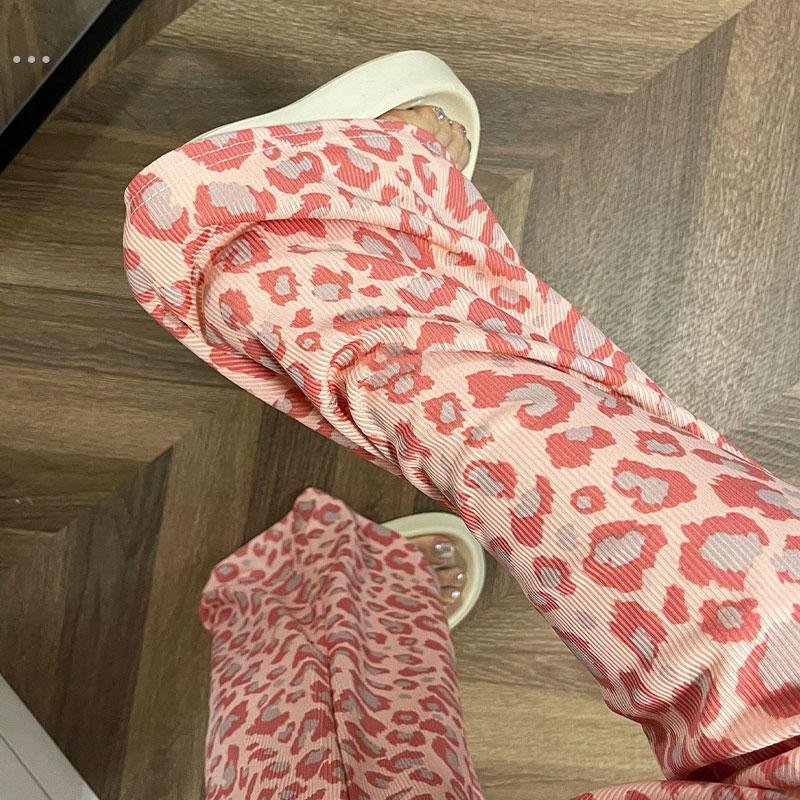 豹纹遛弯裤夏外穿女款休闲裤小个子垂感慵懒风阔腿裤加长2025新款