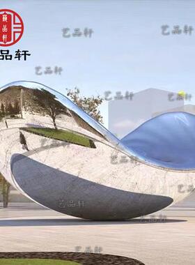 售楼部大型不锈钢镜面渔船雕塑定制水池金属发光镂空小船艺术摆件