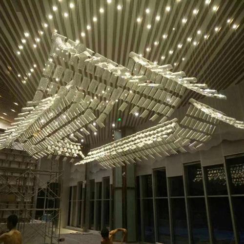 创意个性瓦片玻璃水晶大型吊灯售楼部大厅堂沙盘酒店装饰工程灯具