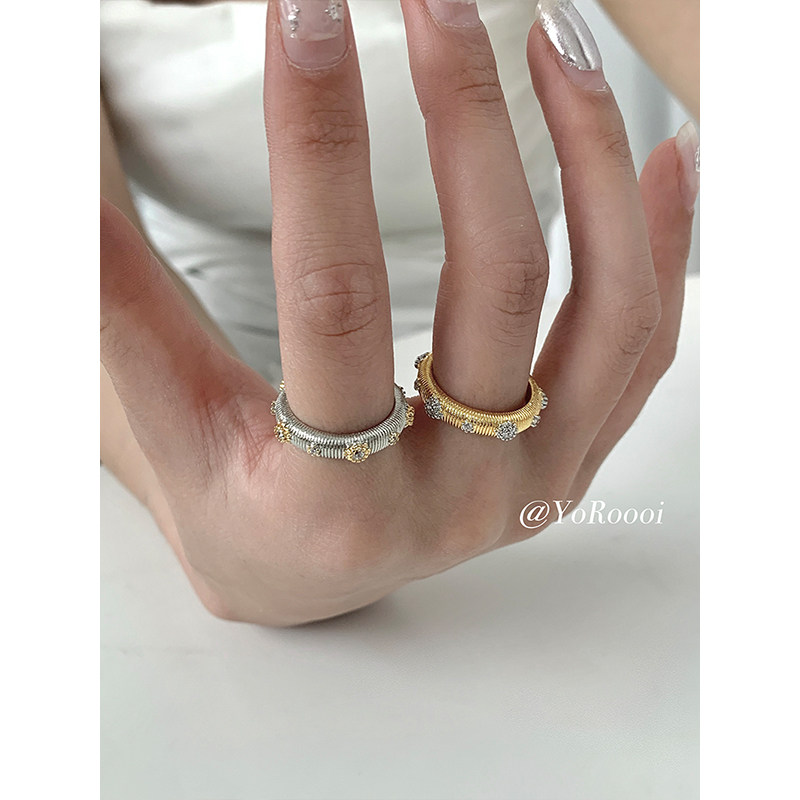 韩系简约复古银色珠珠戒指