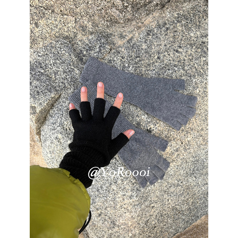 简约基础防寒保暖长护腕半指手套